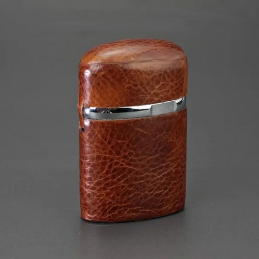 The "Triple Jet" Table Lighter - Antique Saddle Leather