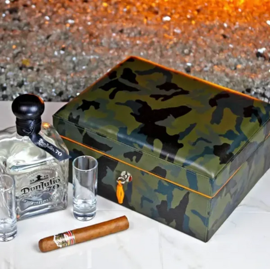 The "Airflow" Cigar Humidor - Camouflage and Orange Leather (30/40 Count)