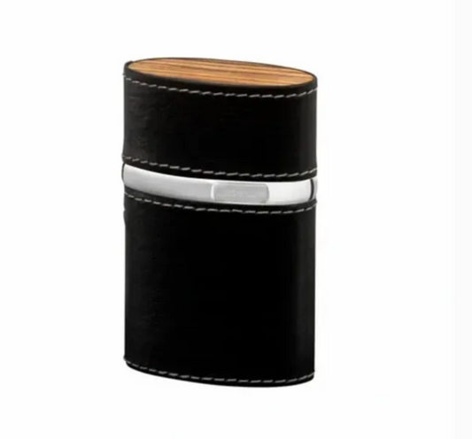 "Triple Jet" Table Lighter - Black Leather and Zebrawood