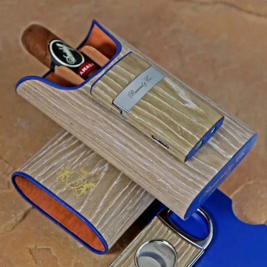 Venezia Lighter - Bleached Oak Wood and Blue Leather