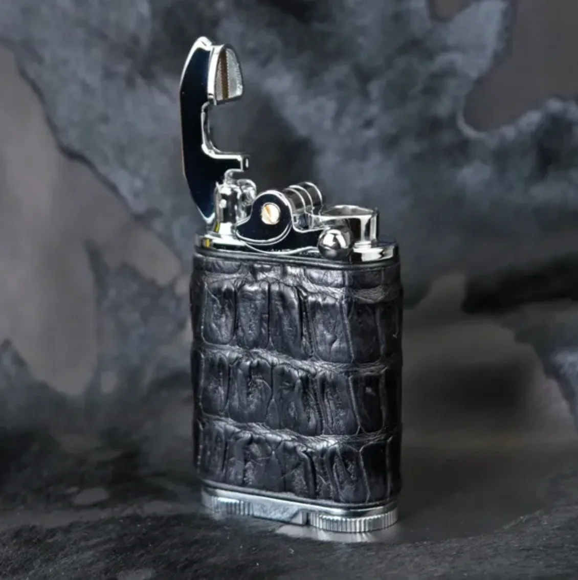 Gatsby Lighter - Genuine Black Caiman Alligator