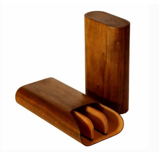 The "Show Band" 3 Cigar Case - Curly Walnut