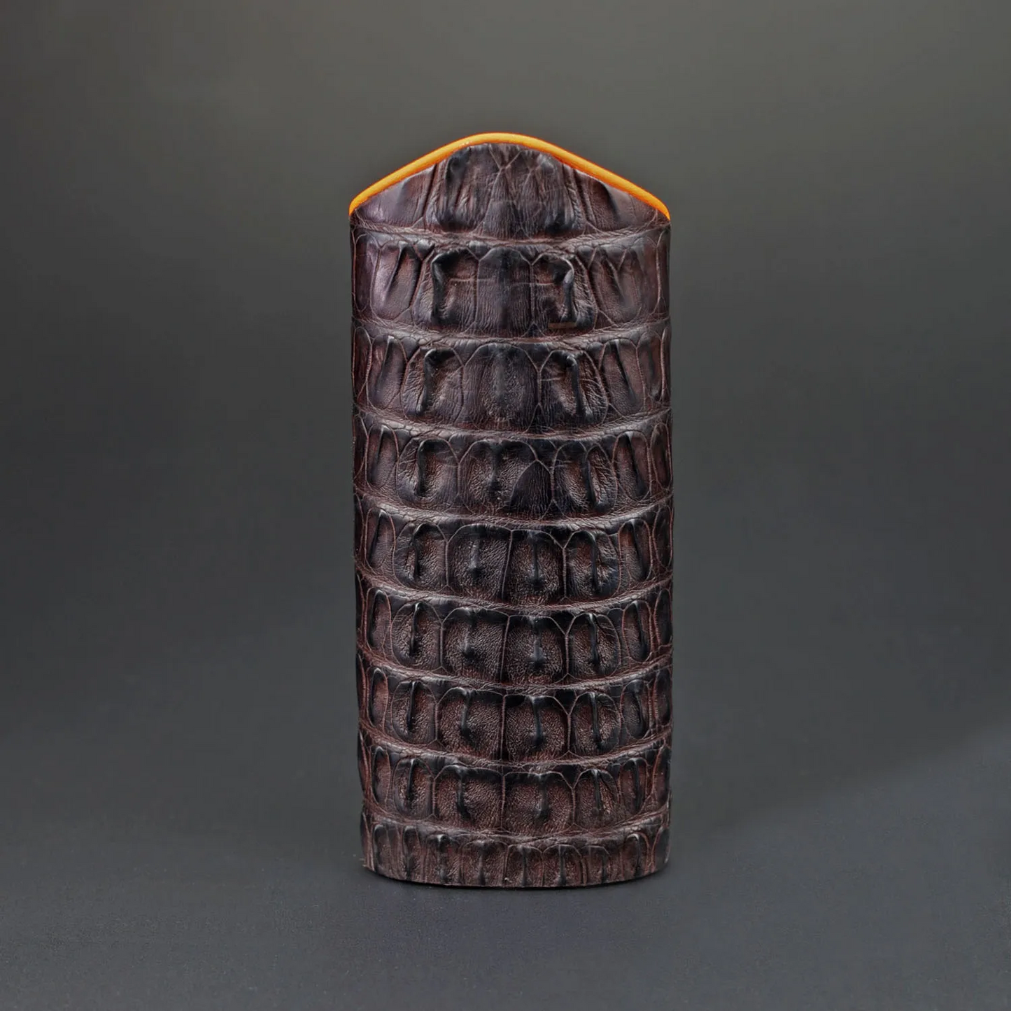 The Luxury Eyewear Stand - Genuine Tobacco Caiman Alligator and Orange Leather
