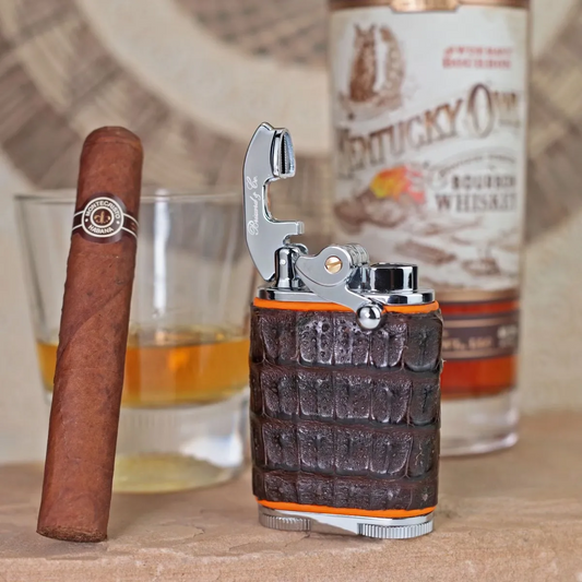 Gatsby Lighter - Genuine Tobacco Caiman Alligator and Orange