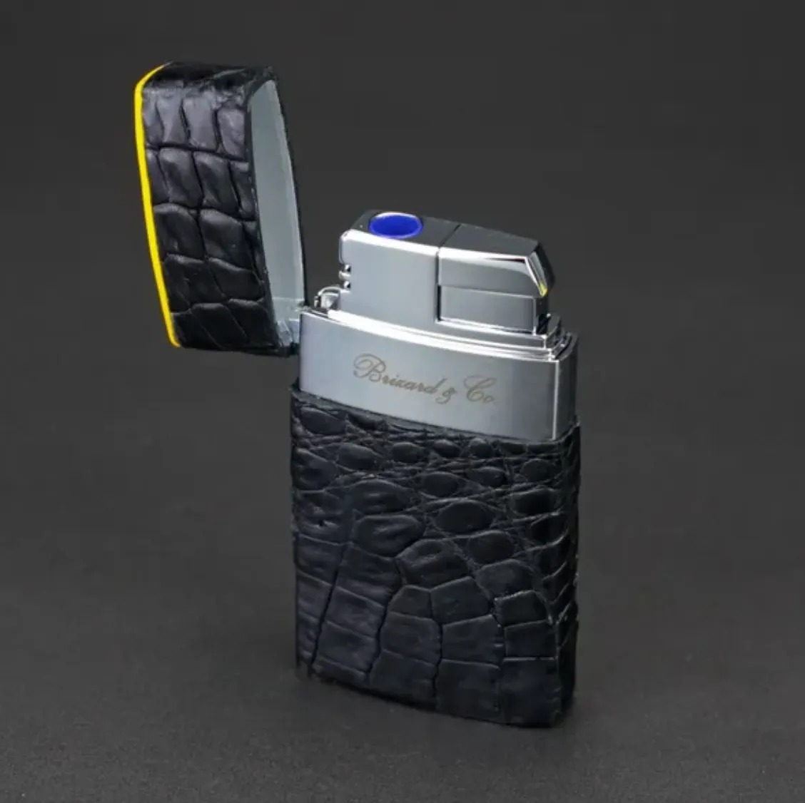 Venezia Lighter - Genuine Black Caiman Alligator and Yellow Leather