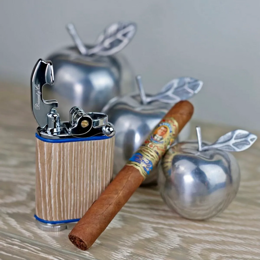 Gatsby Lighter - Bleached Oak Wood and Blue Leather