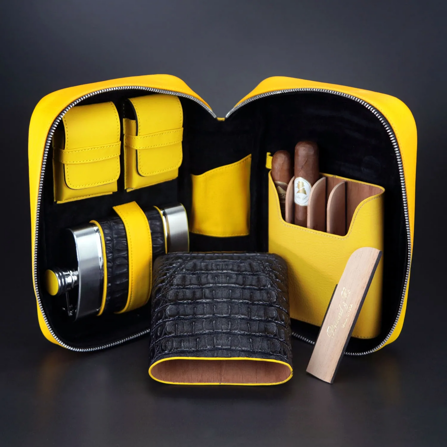 Havana Traveler - Genuine Black Caiman Alligator and Yellow Leather