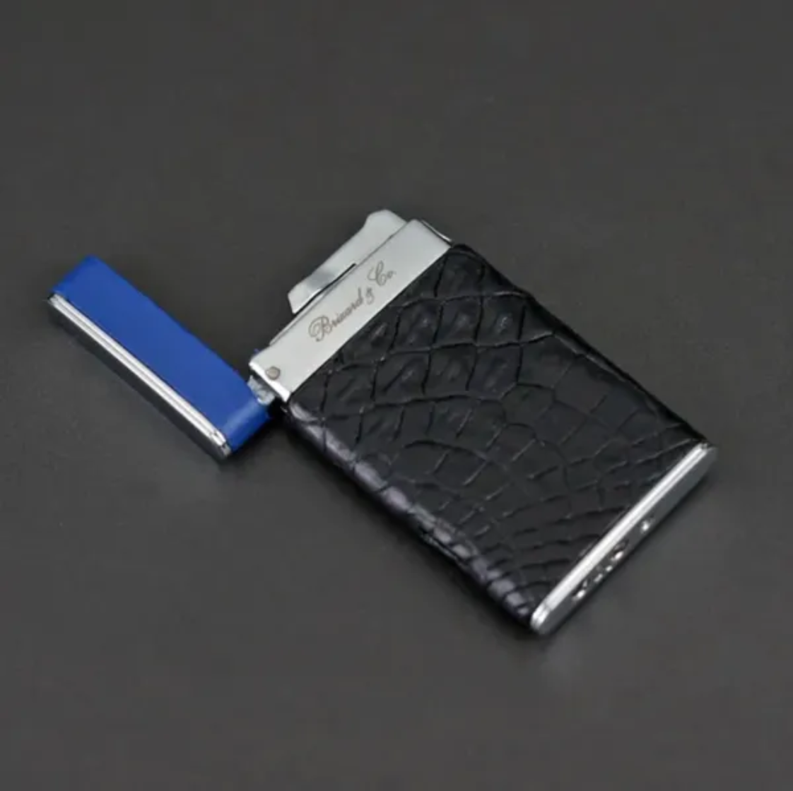 The "Sottile" Lighter - Genuine Black Caiman Alligator and Blue Leather