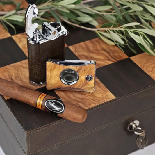 The "Checkers" Cigar Humidor - Ebony and Olive Wood with Leather (90/100 Count)