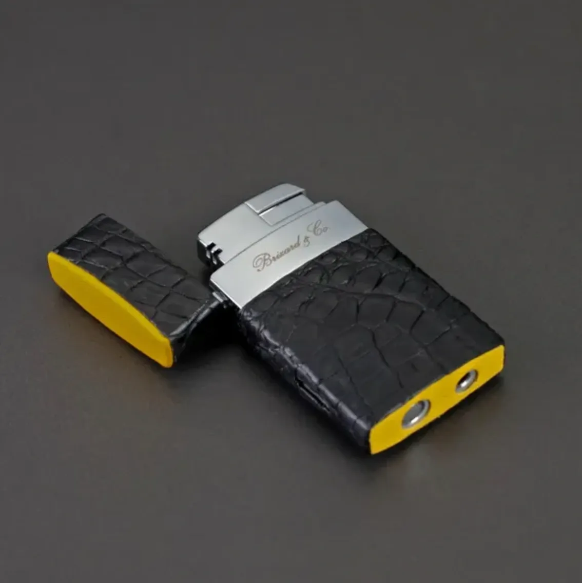 Venezia Lighter - Genuine Black Caiman Alligator and Yellow Leather