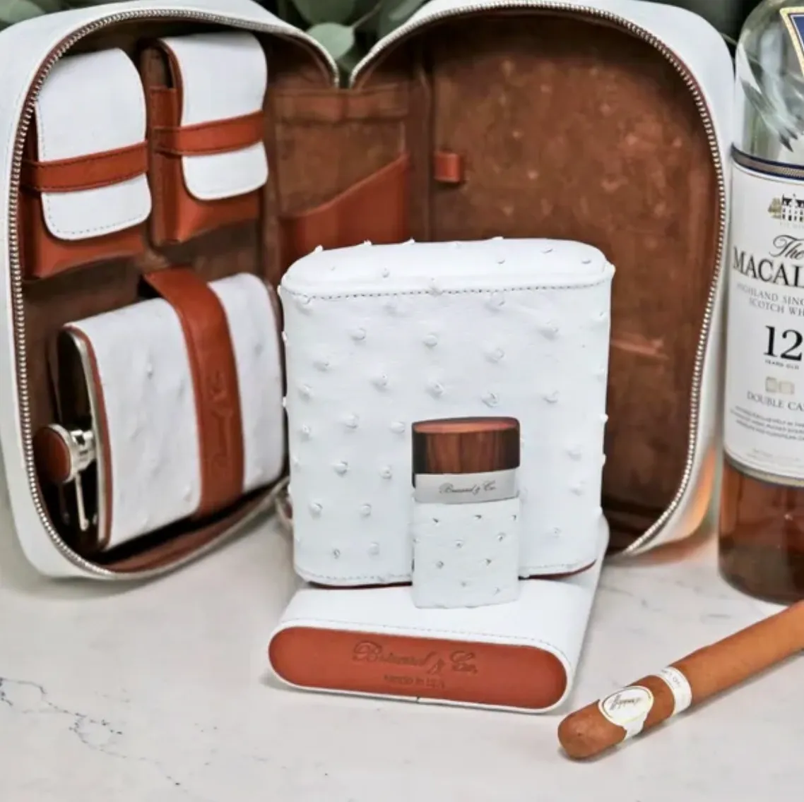 Havana Traveler - Ostrich White and Tan Leather