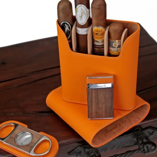 The "Sottile" Lighter - Curly Walnut and Orange Leather