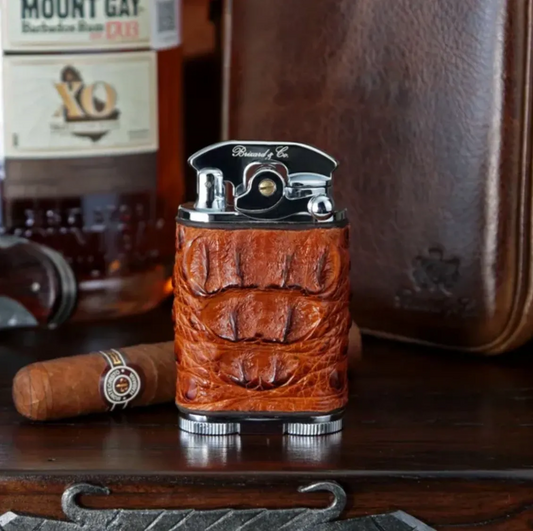 Gatsby Lighter - Genuine Cognac Caiman Alligator