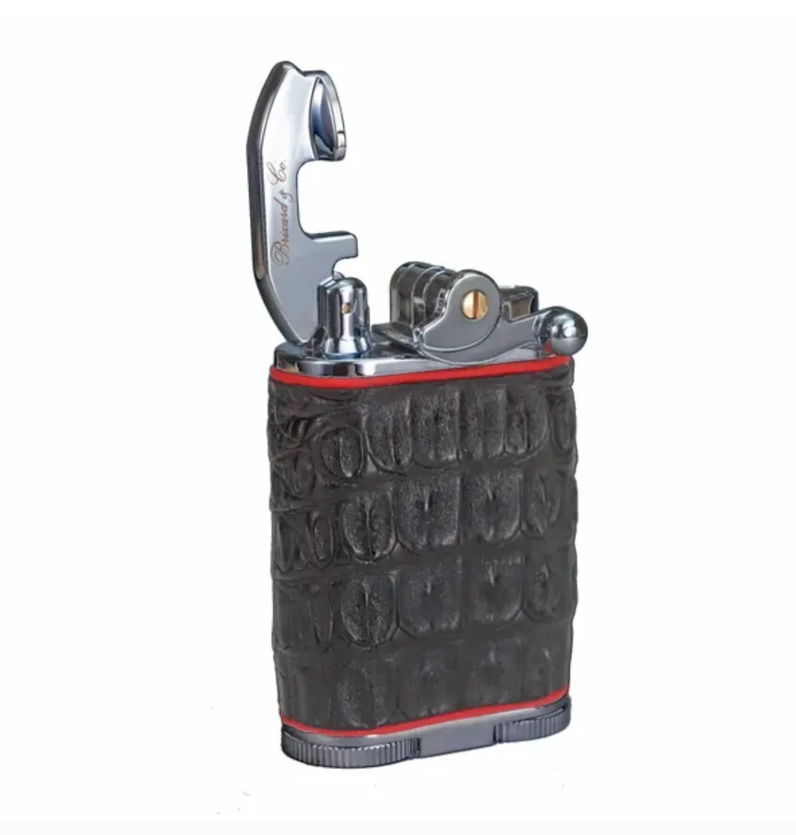 Gatsby Lighter - Genuine Black Caiman Alligator and Red