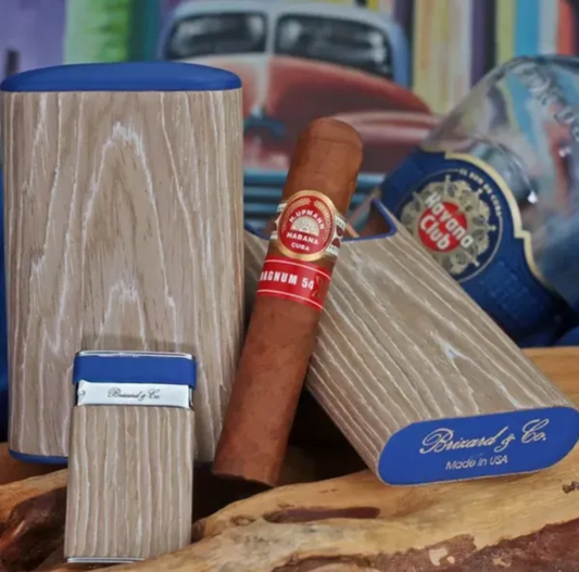 The "Sottile" Lighter - Bleached Oak Wood and Blue Leather