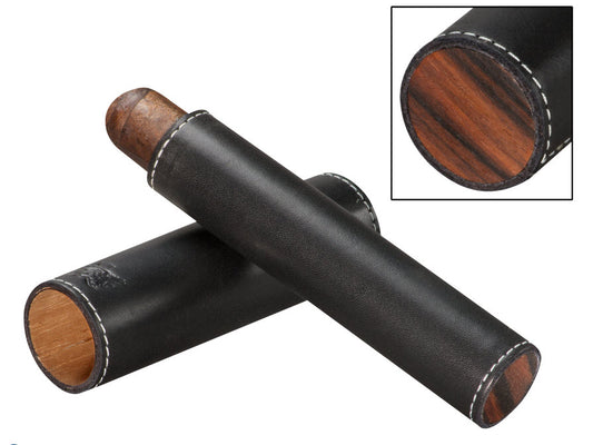 The Single Cigar Tube - Black Leather and Macassar Ebony