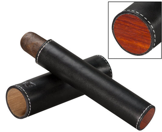 The Single Cigar Tube - Black Leather and Rosewood
