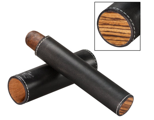 The Single Cigar Tube - Black Leather and Zebrawood