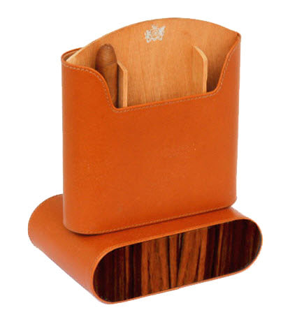The "Show Band" Travel Humidor - Tan Leather and Macassar Ebony