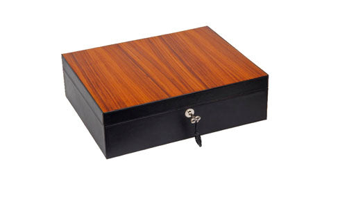 The "Airflow" Cigar Humidor - Black Leather and Rosewood (60/70 Count)
