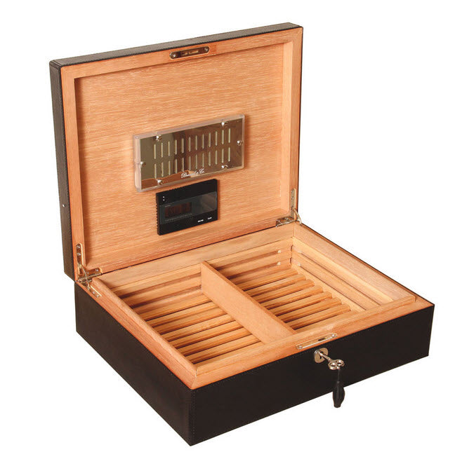 The "Airflow" Cigar Humidor - Black Leather and Rosewood (60/70 Count)