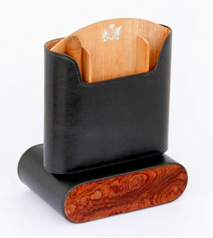The "Show Band" Travel Humidor - Black Leather and Bubinga
