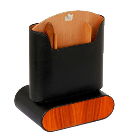 The "Show Band" Travel Humidor - Black Leather and Rosewood
