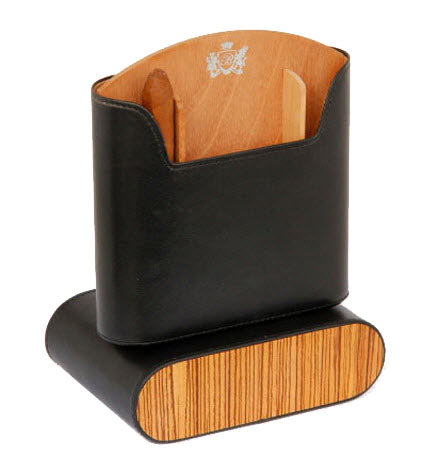 The "Show Band" Travel Humidor - Black Leather and Zebrawood