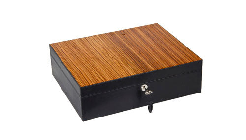 The "Airflow" Cigar Humidor - Black Leather and Zebrawood (60/70 Count)