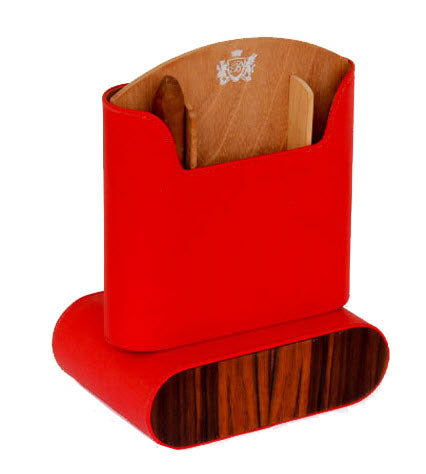 The "Show Band" Travel Humidor - Red Leather and Macassar Ebony