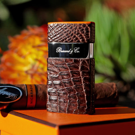 Venezia Lighter - Genuine Tobacco Caiman Alligator and Orange Leather