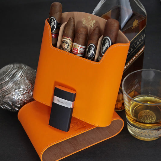 The "Show Band" Travel Humidor - Orange Leather