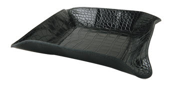 The "Valet" Leather Tray - Croco Pattern Black