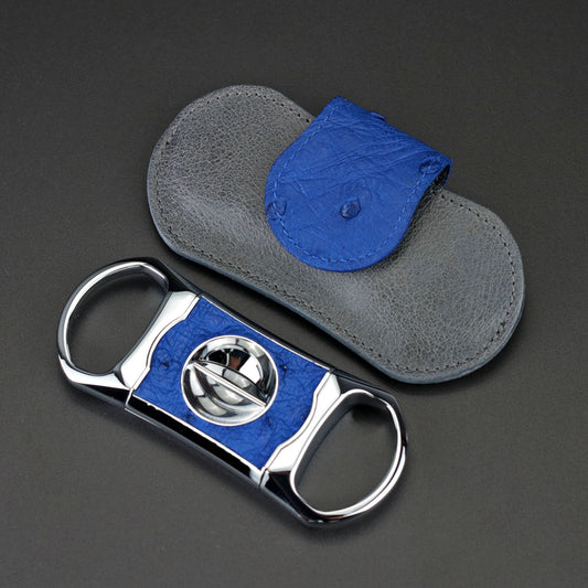 The "V" Cutter - Blue Ostrich and Gray Leather