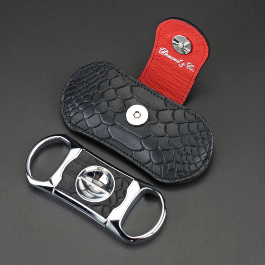 The "V" Cutter - Black Python Pattern and Red Leather