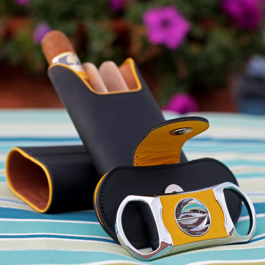 The "V" Cutter - Yellow and Black Leather