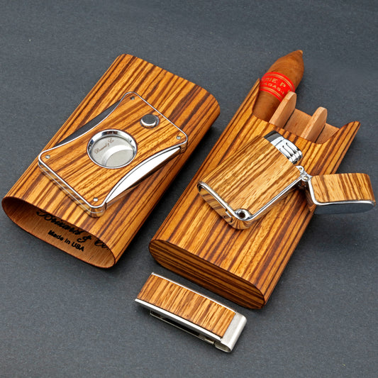 The "Show Band" 3 Cigar Case - Zebrawood