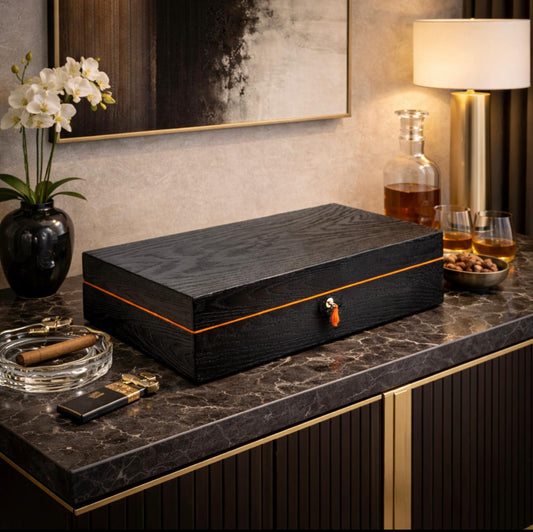 The "Royal Oak Collection" Humidor - Black and Orange (130/150 Count)