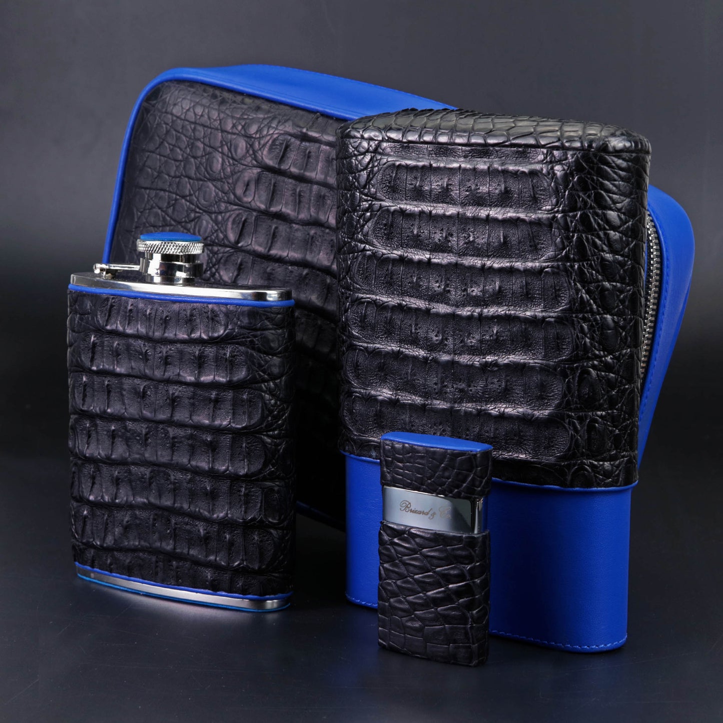 Havana Traveler - Genuine Black Caiman Alligator and Blue Leather