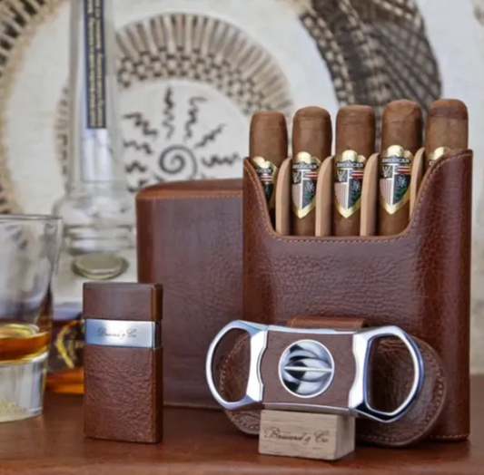 The "Show Band" 5 Cigar Case - Antique Saddle Leather