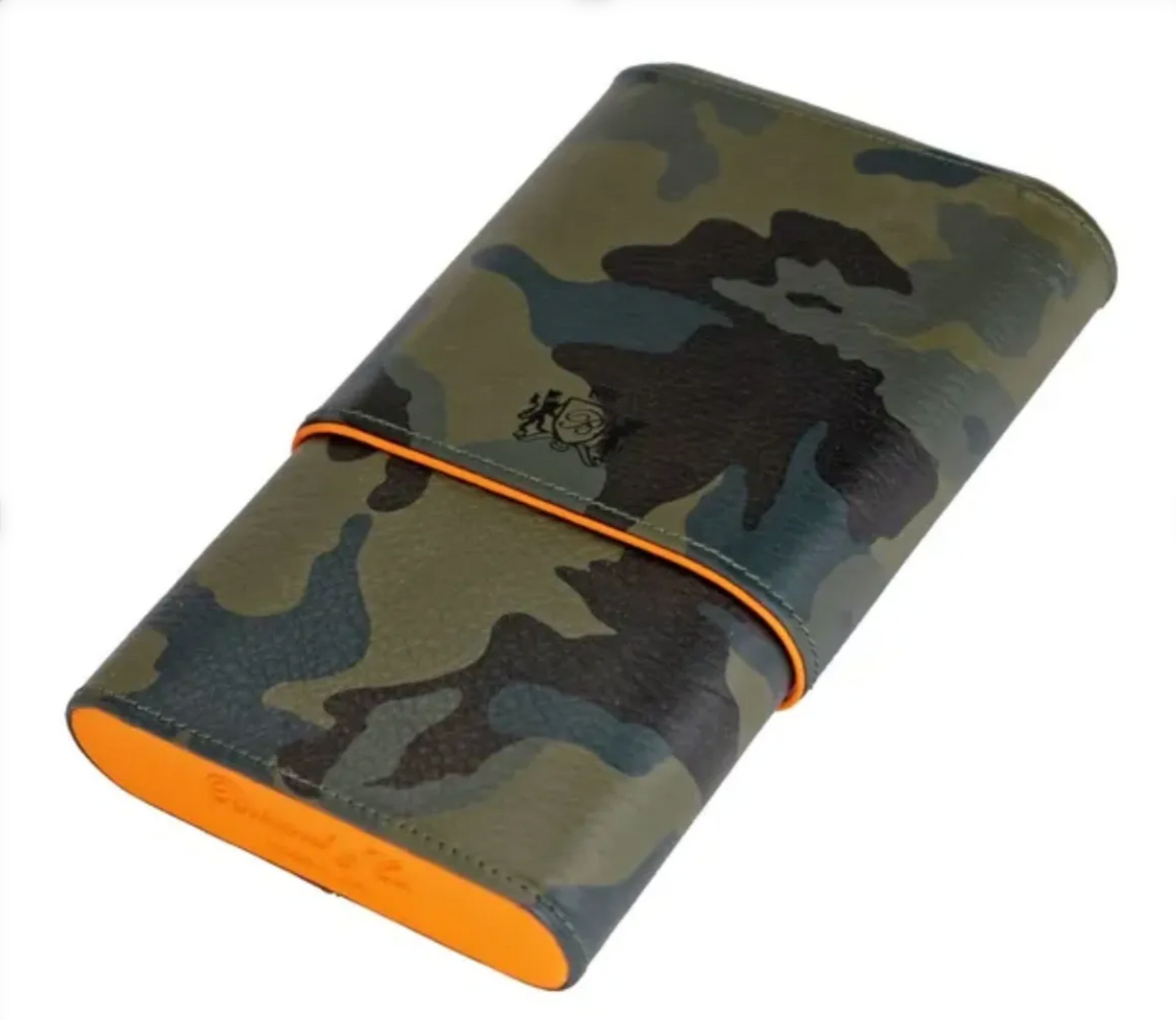 The "Show Band" 5 Cigar Case - Camouflage and Orange Leather