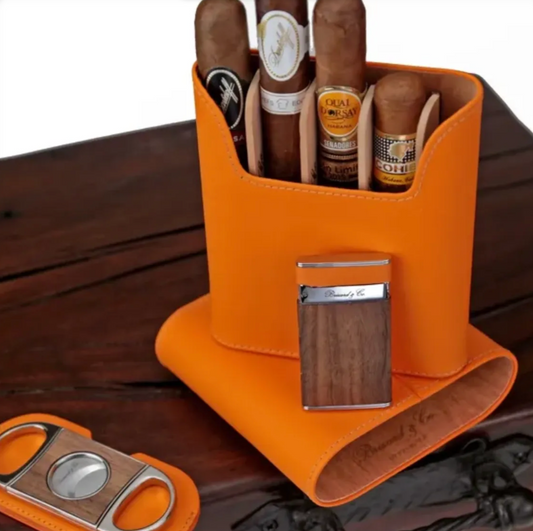 The "Show Band" 5 Cigar Case - Orange Leather