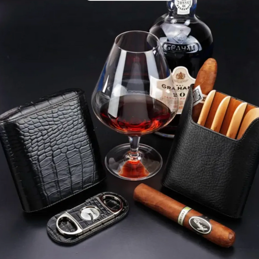 The "Show Band" 5 Cigar Case - Croco Pattern Black
