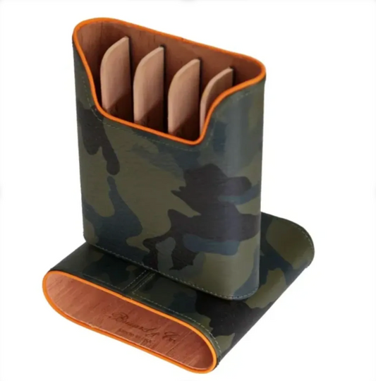 The "Show Band" 5 Cigar Case - Camouflage and Orange Leather