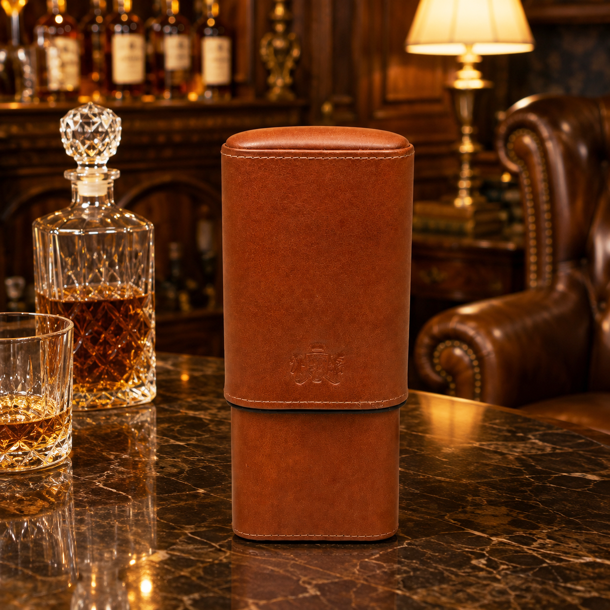 The "Show Band" 3 Cigar Case - Whisky and Black Leather