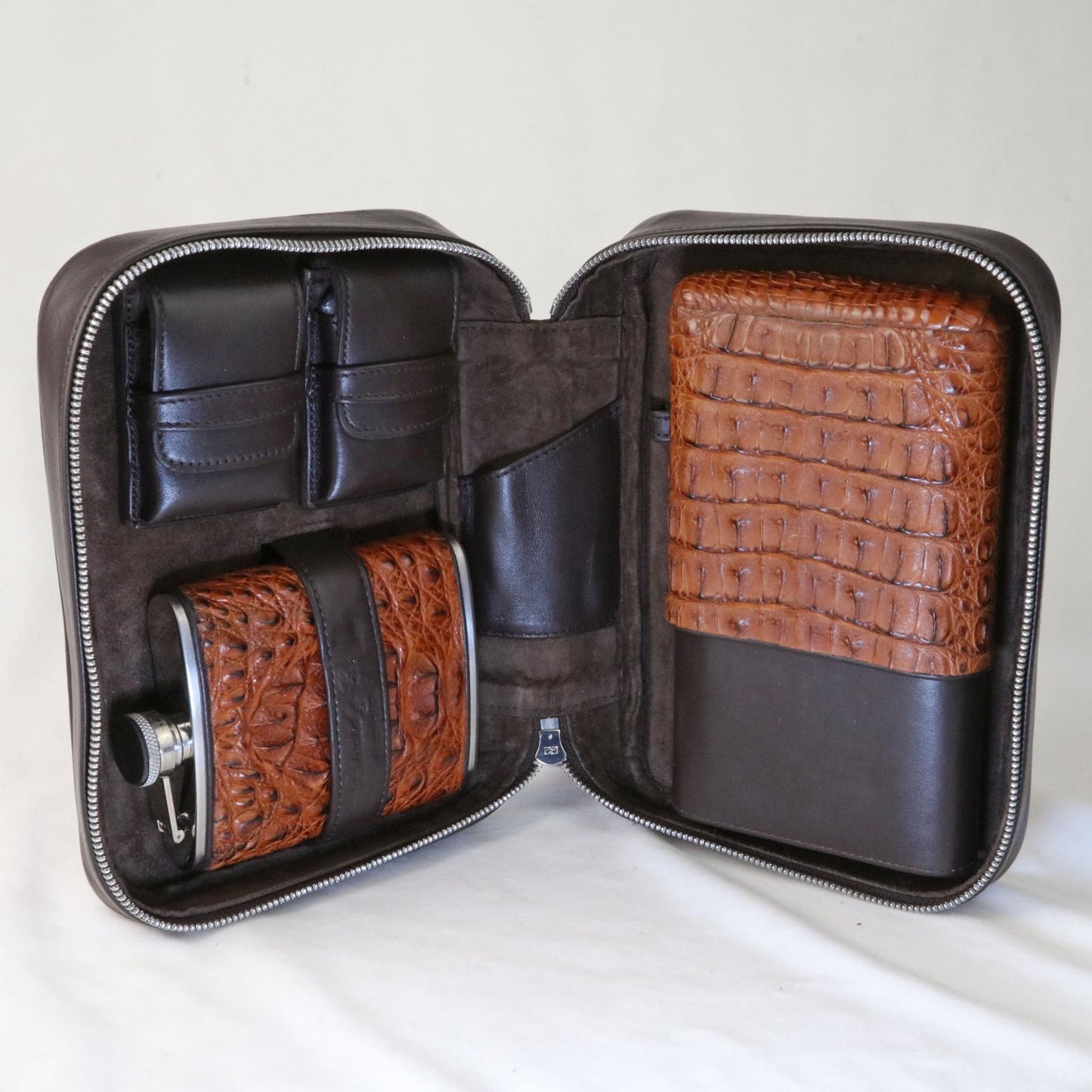 Havana Traveler - Genuine Cognac Caiman Alligator and Coffee Leather