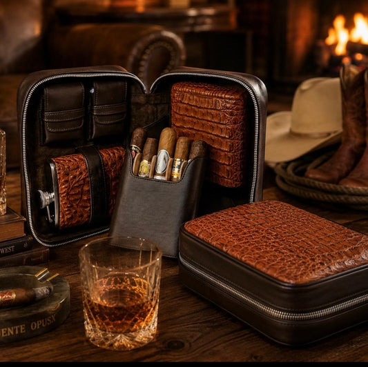 Havana Traveler - Genuine Cognac Caiman Alligator and Coffee Leather