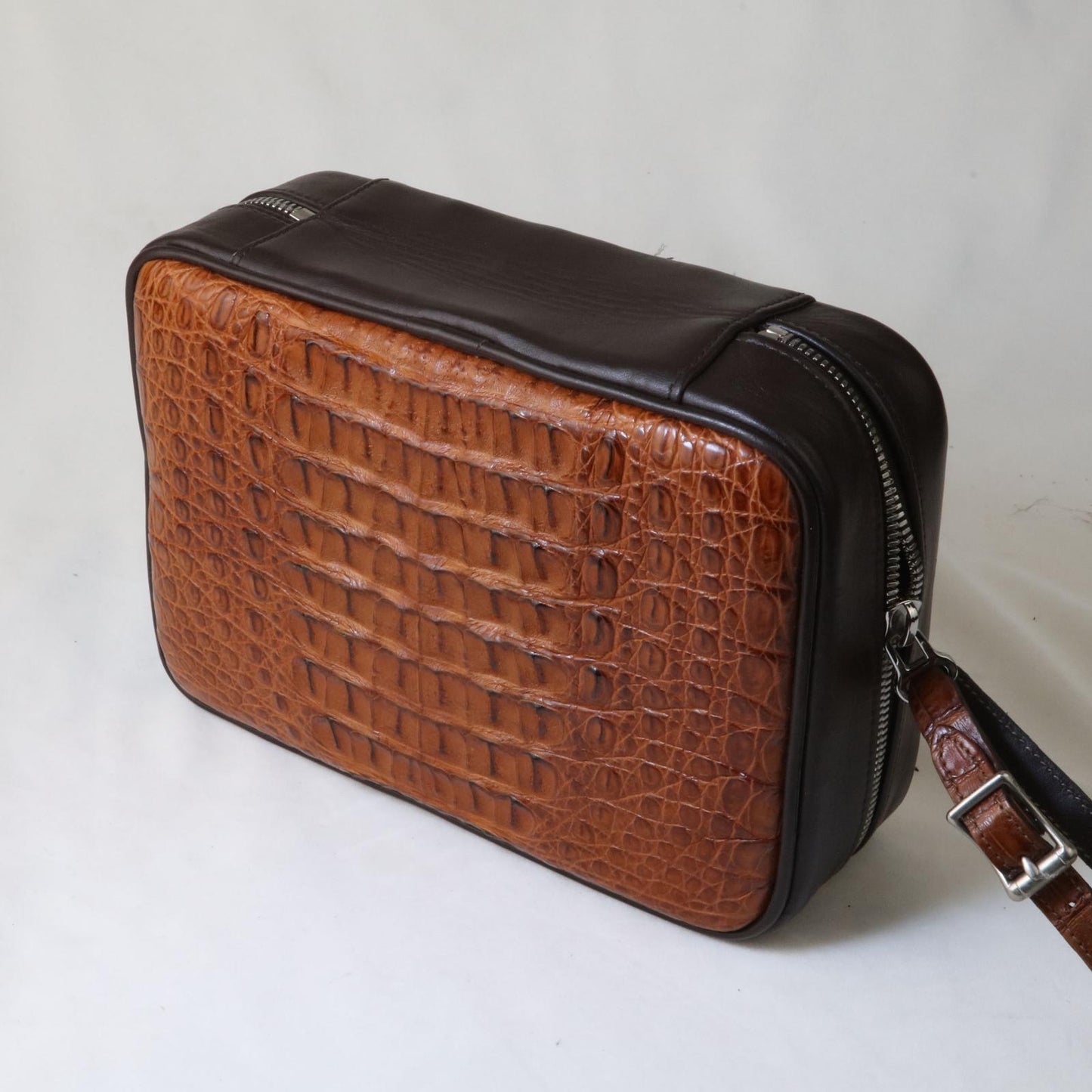 Havana Traveler - Genuine Cognac Caiman Alligator and Coffee Leather