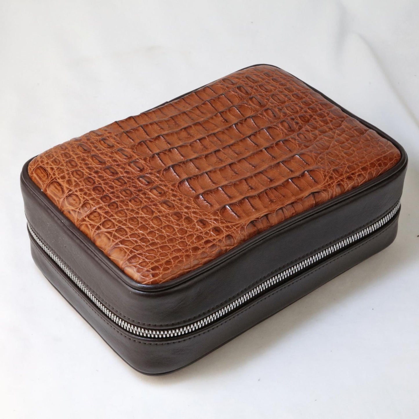 Havana Traveler - Genuine Cognac Caiman Alligator and Coffee Leather