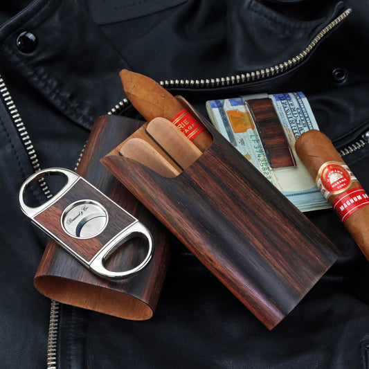 The "Show Band" 3 Cigar Case - Macassar Ebony